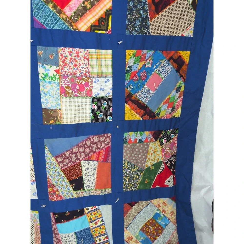 Vintage Handmade Crazy Quilt  1970s-80s 86